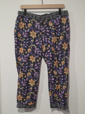 Sundance Leia Cropped 100% Cotton Drawstring Floral Pants Womens Size Petite S